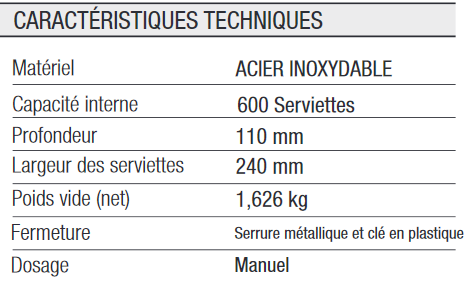 Caracteristiques Distributeur essuie mains en inox Brillant Caracteristiques Distributeur essuie mains en inox Brillant