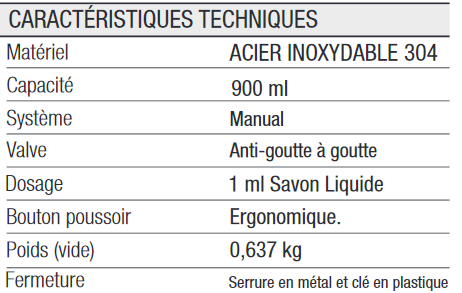 Distributeur Savon main liquide 900 ml acier inox brillant
