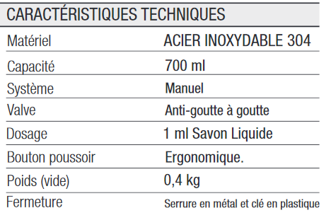 Distributeur de Savon liquide 700ml Acier Inox Brillant