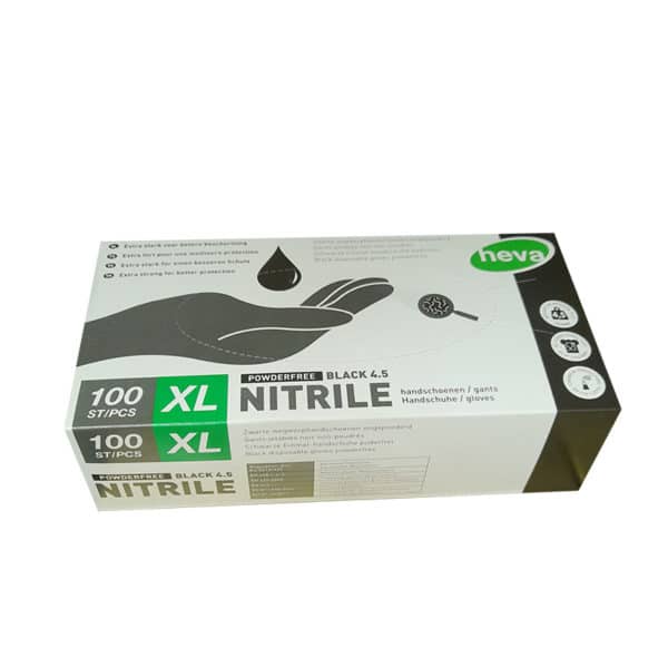 Gants Nitrile Noir XL non poudré 100pcs Boite